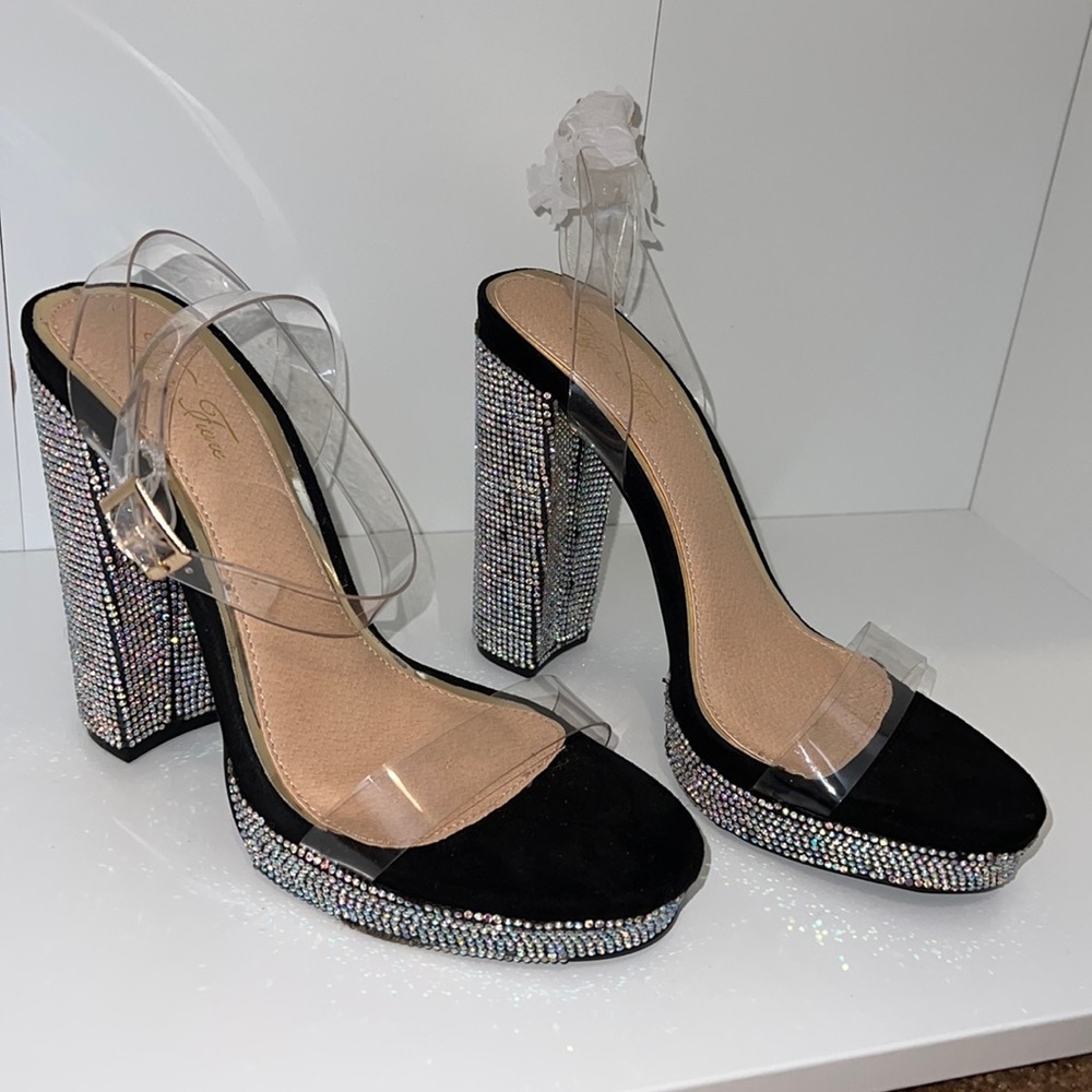 Rhinestone black and clear heels